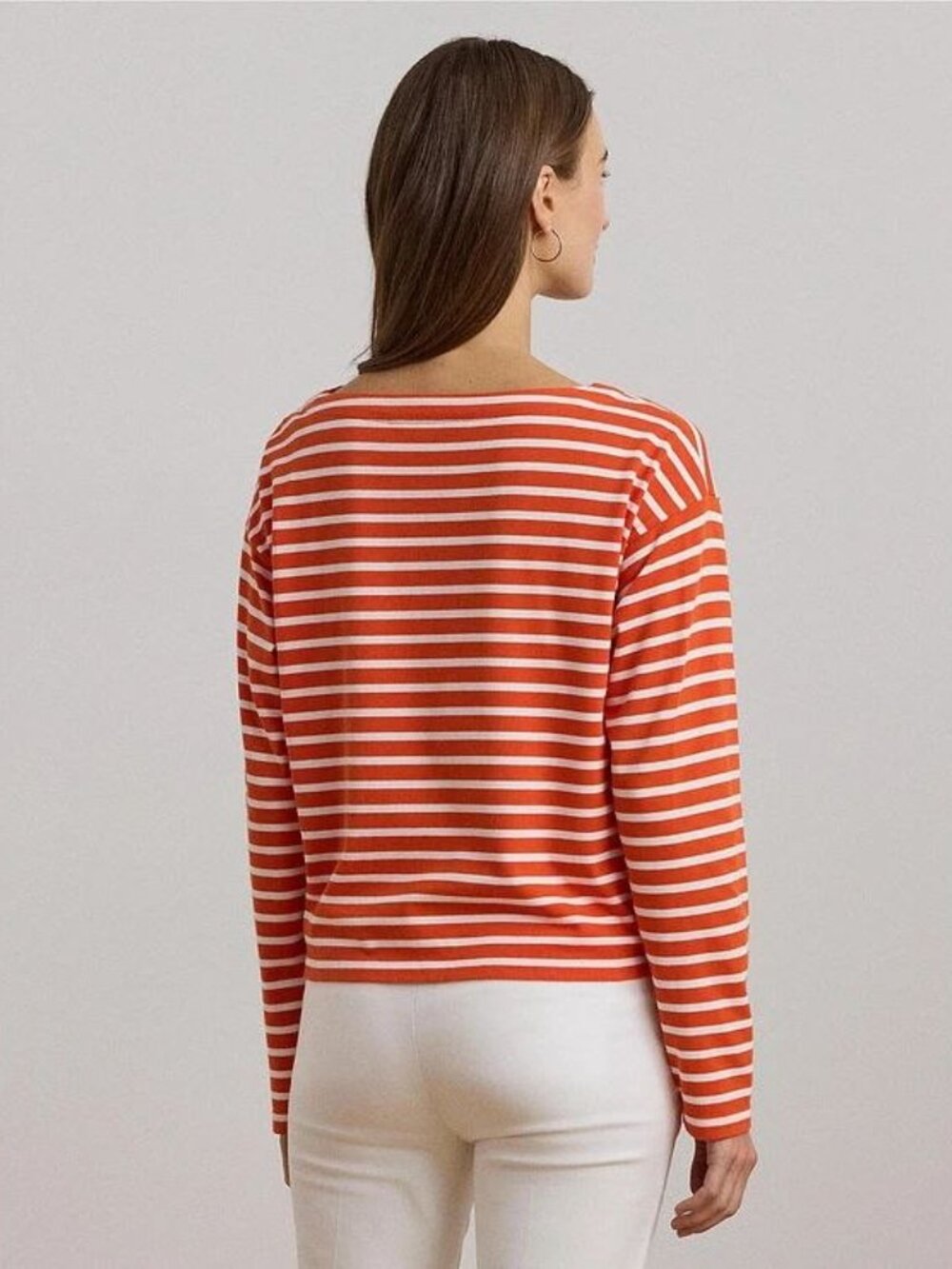 $90 Lauren Ralph Lauren Cotton Jersey Stripe Boat Neck Long Sleeve Top Size L - Picture 2 of 13
